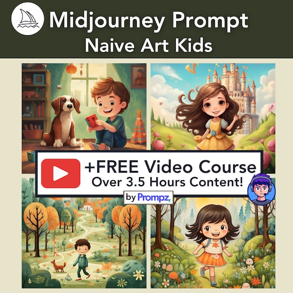 Midjourney Prompt for Naive Art Kids, Customizable, Best Midjourney Prompts, Cute Kids Prompt, Naive Art Kids Prompt, Children Book Prompt