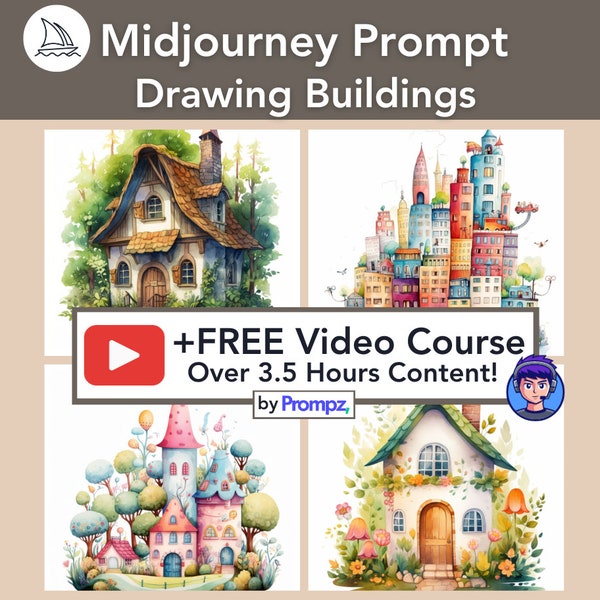 Midjourney Prompt for Drawn Buildings, AI Art, Customizable, Best Midjourney Prompts, Midjourney Building Prompt, Drawing Prompt