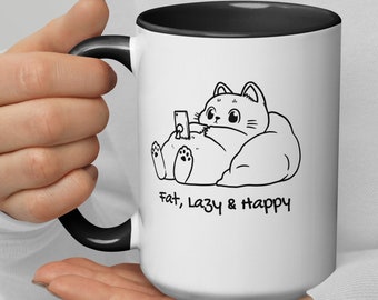 Fat Lazy Cat Mug with Color Inside, For the cat enthusiast, looking for a unique gift