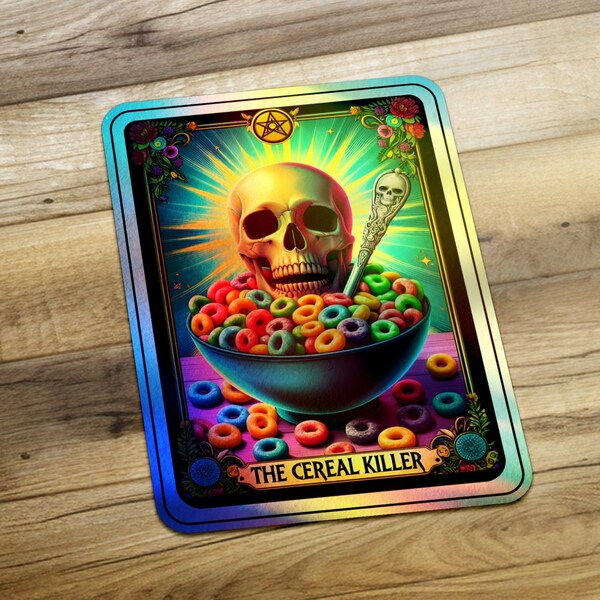 Cereal Killer Tarot Card Sticker Magnet, The Cereal Killer. Funny Tarot Sticker. Dark Humor, Cereal Killer Tarot Magnet