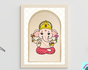 Ganesha Wall Art | Kids Room Indian Wall Decor | Ganesha Wall Print | Lord Ganesha Wall Decor | Indian Gods wall Art