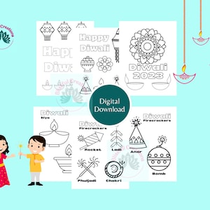 Diwali Coloring Pages: Kids Activity & Bookmark (Printable PDF)