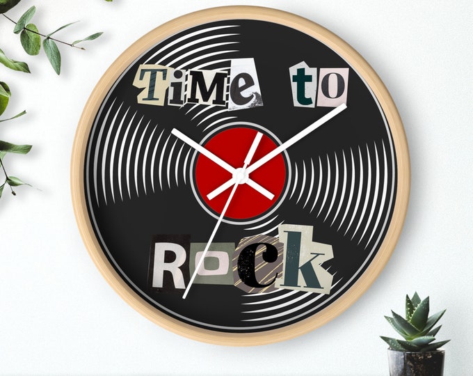 Time to Rock Wall Clock, Punk Rock Home Decor, Accessories for Rock Fan, Memorabilia, Classic Rock, Retro Clock, Punk Music Record Wall Art