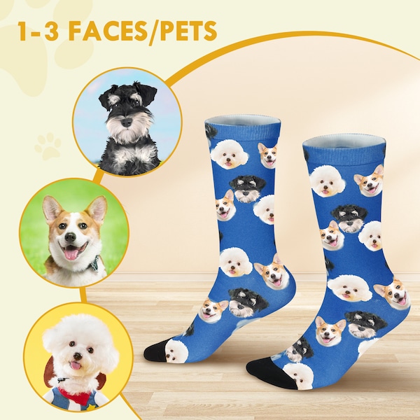 Chaussettes personnalisées avec photo pour animal de compagnieChaussettes personnaliséesChaussettes personnalisées pour animal de compagnie，Chaussettes avec image，Chaussettes personnalisées，Mettez n'importe quel visage sur les chaussettes，Chaussettes personnalisées pour chien