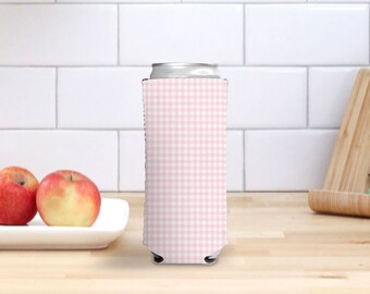 Pretty Pink Gingham Slim Neoprene Can Cooler Pink Gingham Koozie for Slim Cans