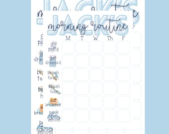 Tabla de rutina matutina personalizada para niños: lista de verificación diaria imprimible en azul para bebés y niños pequeños (descarga digital)