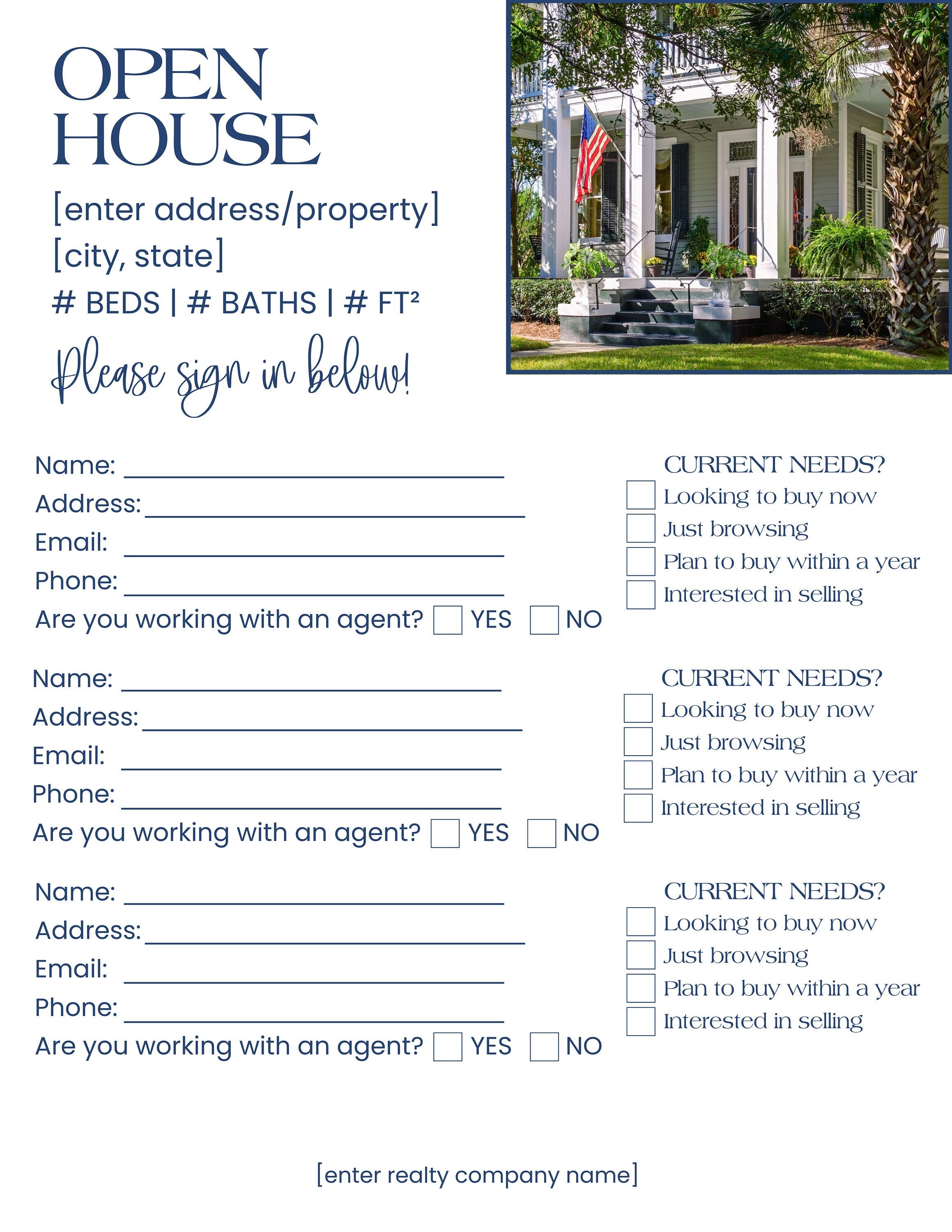 Open House Sign in Sheet Template for Canva Editable Digital Printable for Realtors Real Estate ...