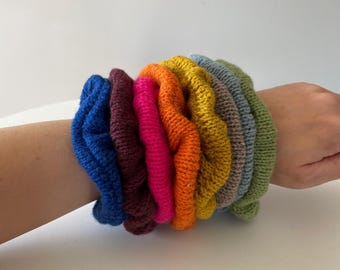 Hand-Knit Merino Scrunchie - Brights