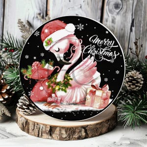 Christmas flamingo Wreath sign sublimation png, printable digital download Clipart, Digital home decor,