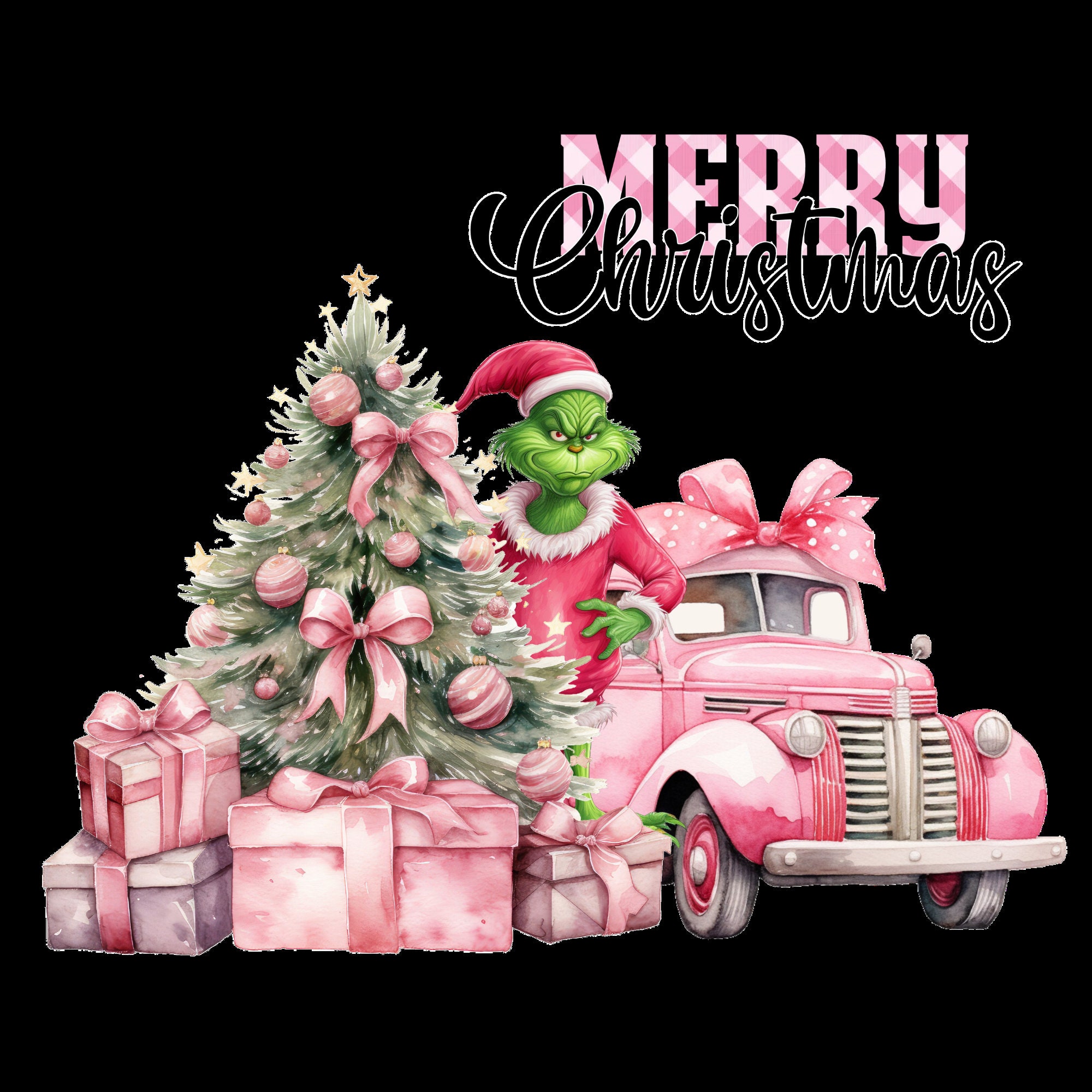 Pink Christmas Grinch with Truck, High Resolution , mugs, shirts,  sublimation, digital prints , ornaments, gifts