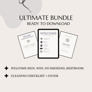 Airbnb template bundle, editable air bnb welcome book template, printable cleaning checklists, host VRBO, Canva
