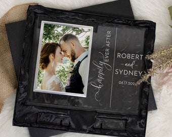 Happily Ever After Picture Frame | Personalized Wedding Picture Frame | Wedding Gift for Couple | Glass Wedding Photo Frame | Engraved Frame