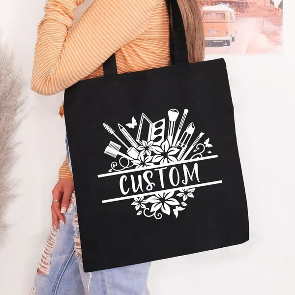 Custom Text Makeup Artist Tote Bag, Makeup Artist Canvas Bag, Makeup Influencer Shoulder Bag, Gift For Makeup Artist Youtuber, Artist Gifts