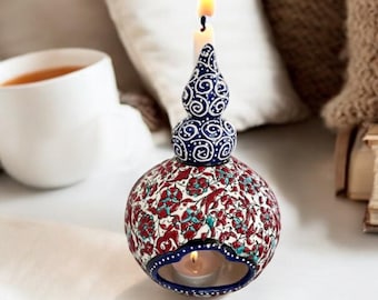 Handmade Turkish Ceramic Candle Holder, İznik Floral Tealight Lantern