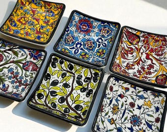 Juego de cuencos de cerámica hechos a mano, mini platos pintados, detalle decorativo