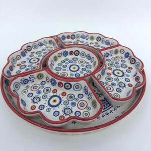 Ensemble apéritif et petit-déjeuner turc fait main en céramique, 5 assiettes peintes à la main avec grand plateau de service b