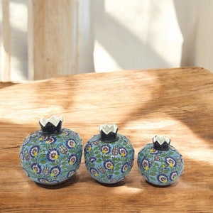 Handmade Ceramic Pomegranate Set - 3-Piece Decorative Ornament -Turkish Pottery Gift - Unique Home Decor Accent