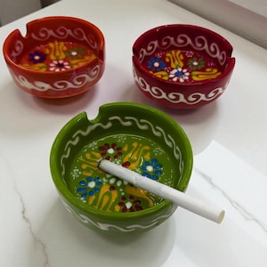 Handmade Turkish Ceramic Ashtray • Small Hand-Painted Cigarette Ashtray • Colorful Pottery