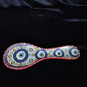 Poggiamestolo in ceramica turca fatto a mano con malocchio / Portamestolo in ceramica dipinta a mano / Decorazione per utensili da cucina