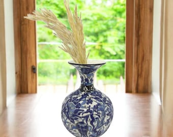 トルコ風ホワイトブルーハンドメイド陶器装飾花瓶 | ホーム