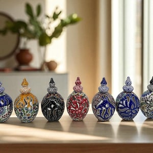 Hand-Painted Ottoman Floral Ceramic Candle Holder | Glazed Tealight Lantern | Boho Home Decor Accent image 4