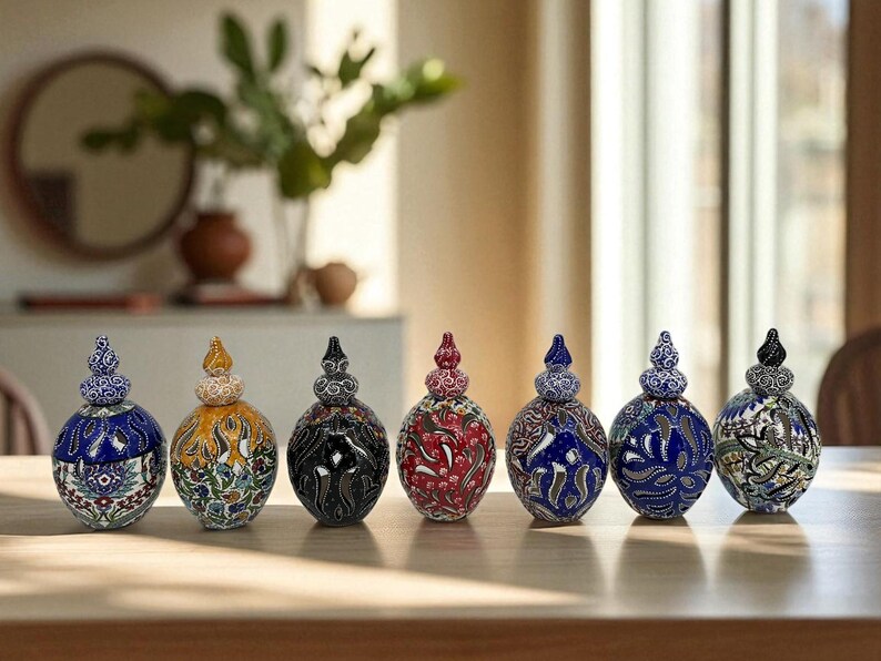 Hand-Painted Ottoman Floral Ceramic Candle Holder | Glazed Tealight Lantern | Boho Home Decor Accent image 4