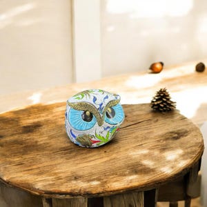 Hand-Painted Ceramic Owl Figurine: Turkish Gold Accent Decor