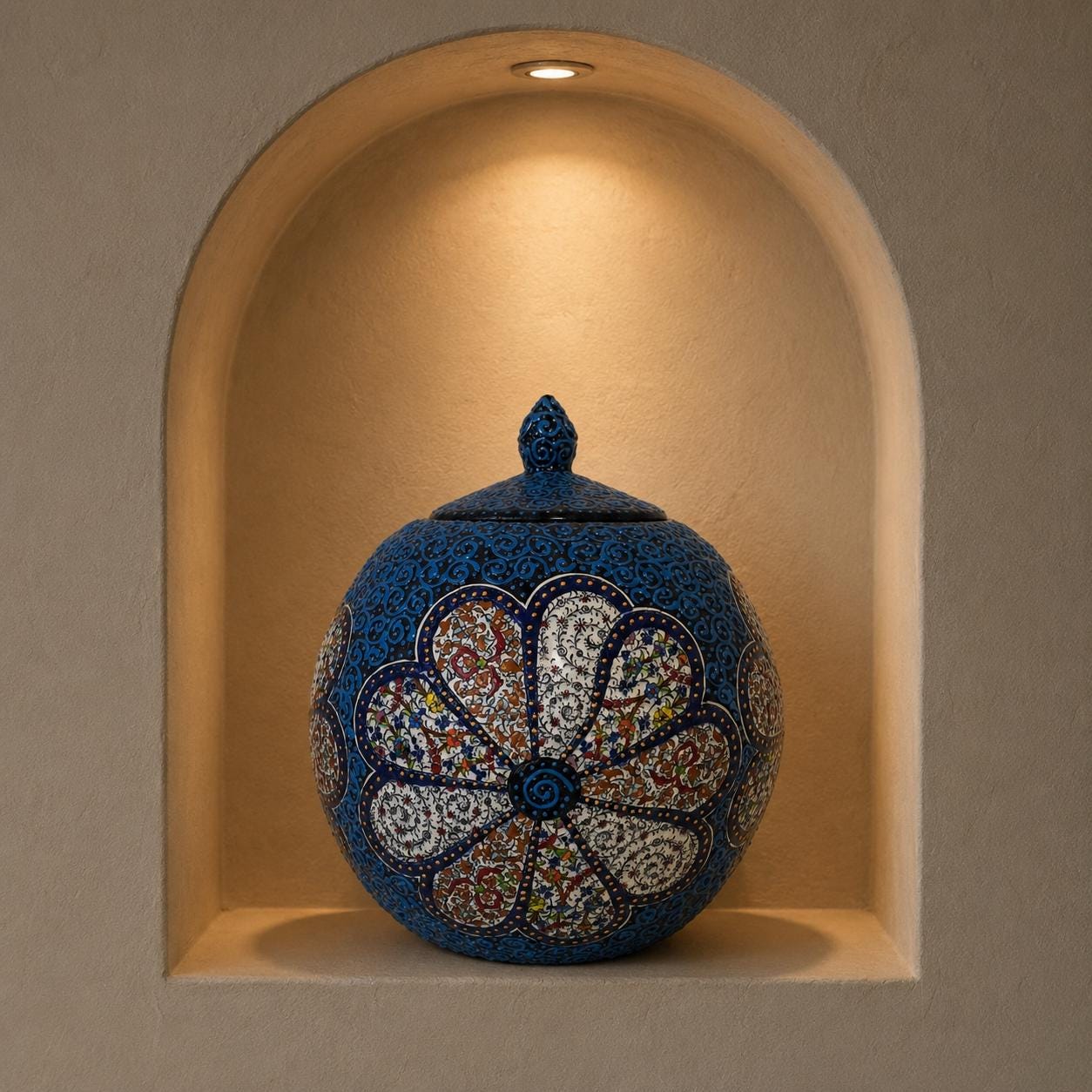 手作りのトルコ製陶器装飾壺 | コバルトブルーの花柄オスマン陶器