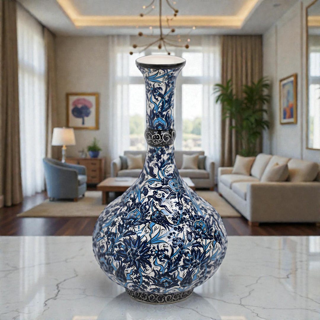 Handmade Blue Floral Ceramic Vase – Tall Decorative Centerpiece - Etsy