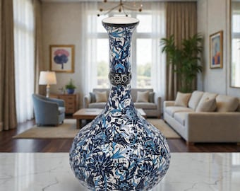 Handmade Blue Floral Ceramic Vase – Tall Decorative Centerpiece