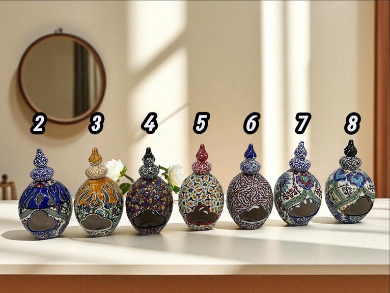 Hand-Painted Ottoman Floral Ceramic Candle Holder | Glazed Tealight Lantern | Boho Home Decor Accent image 3
