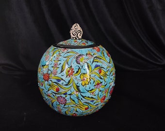 Turquoise Ceramic Sugar Bowl With Lid, Handmade Round Sugar Bowl, Ceramic Creamer, Pottery Sugar Bowl, Decorative Bowl, Lidded Sugar Bowl 5"