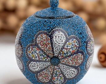 手作りのトルコ製陶器装飾壺 | コバルトブルーの花柄オスマン陶器