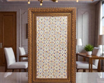 Painel de azulejos cerâmicos florais emoldurados, com aparência de madeira ornamentada, decoração de parede (45 x 25 cm)
