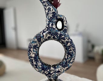 Handmade Turkish Ceramic Hittite Wine Jug – Authentic Pottery Decanter, Unique Home Decor & Gift