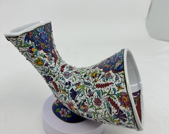 Handmade Floral Ceramic Phone Amplifier, Acoustic Gramophone Speaker