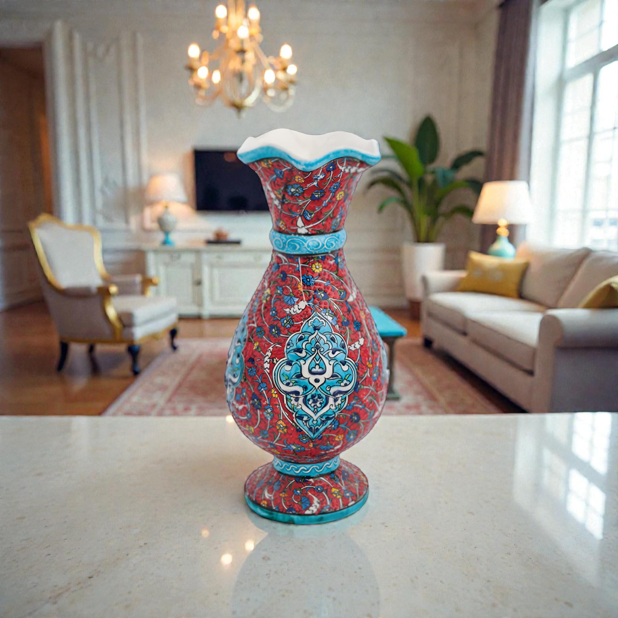 ハンドメイドの赤と青の陶器製花瓶 30 cm – テーブルトップや室内装飾