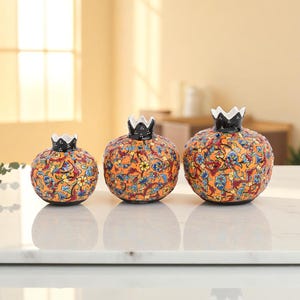 Handmade Ceramic Pomegranate Set, Turkish Iznik Pottery, Boho Home Decor Gift