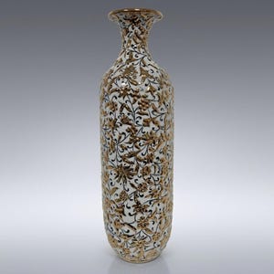 Handmade Kütahya Ceramic Vase with Gold Gilded Detail, Authentic Turkish Chini Pottery