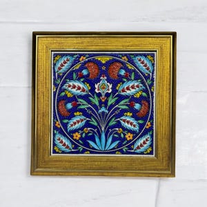 Handmade Ceramic Tile, Floral Decorative Tiles, Iznik Turkish Tiles, Framed Wall Art, Wall Hanging Tiles, Collectible Tiles