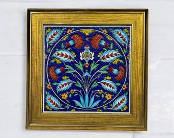 額入りトルコ陶器壁アート - 伝統的なアナトリアのモチーフ、壁掛け