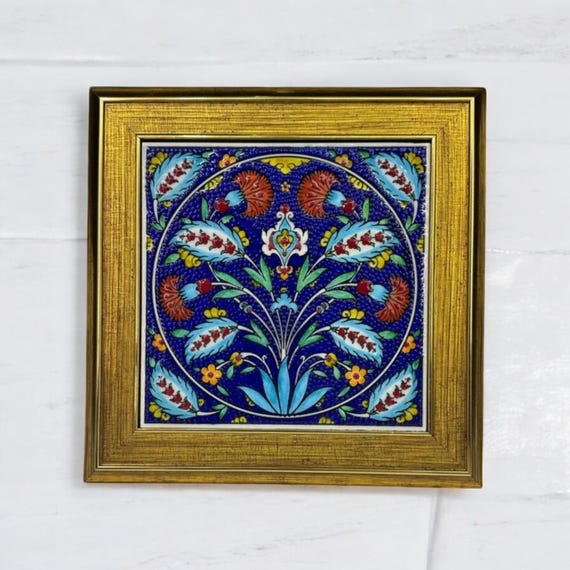 手描きのトルコタイルアート – 額装されたイズニクの花柄装飾 - Etsy 日本