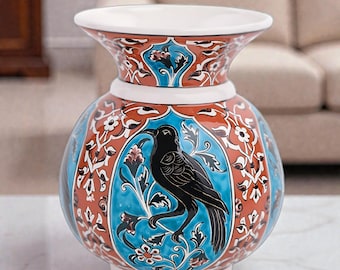 Hand-Painted Turkish Ceramic Vase | Floral Pottery Decor, 20cm