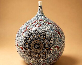 Hand-Painted Ceramic  Vase, Blue Floral Motif, Glazed Pottery with Lid