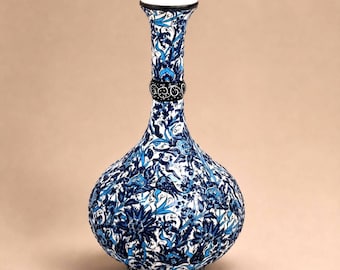 Handmade Blue White Floral Ceramic Vase – Hand-Painted Turkish Ceramic