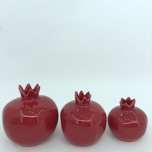 Handmade Red Ceramic Pomegranate Set – Set of 3 Decorative Turkish Pottery Vases, Unique Table Centerpiece