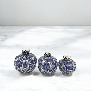 Handmade Ceramic Pomegranate Set - 3-Piece Decorative Ornament -Turkish Pottery Gift - Unique Home Decor Accent