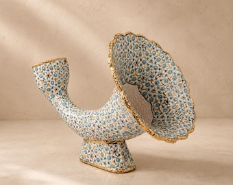 Handmade Ceramic Gramophone Speaker, Floral Acoustic Phone Amplifier