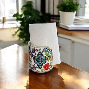 Porta tovaglioli in ceramica dipinto a mano, porta tovaglioli turco, decorazione pouf, decorazione da cucina, ceramica floreale, centrotavola
