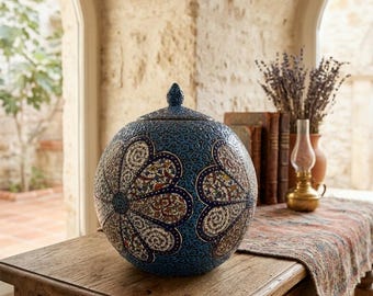 手作りのトルコ製陶器装飾壺 | コバルトブルーの花柄オスマン陶器